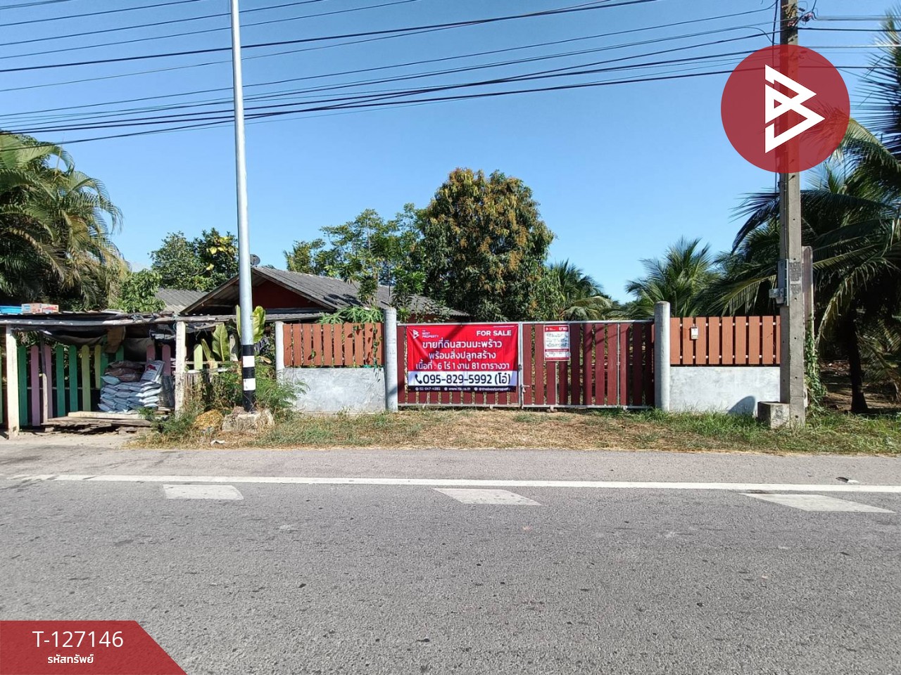 ขายที่ดินสวนมะพร้าว เนื้อที่ 6 ไร่ 1 งาน 81 ตารางวา ต.นางตะเคียน สมุทรสงคราม ติดถนนหลัก 1