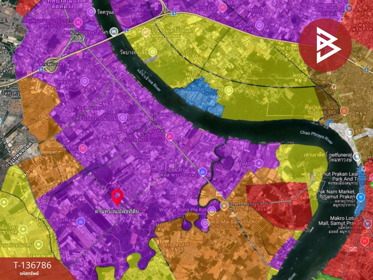 ขายที่ดินเเปล่า เนื้อที่ 213 ตารางวา พื้นที่สีม่วง พระสมุทรเจดีย์ สมุทรปราการ 13