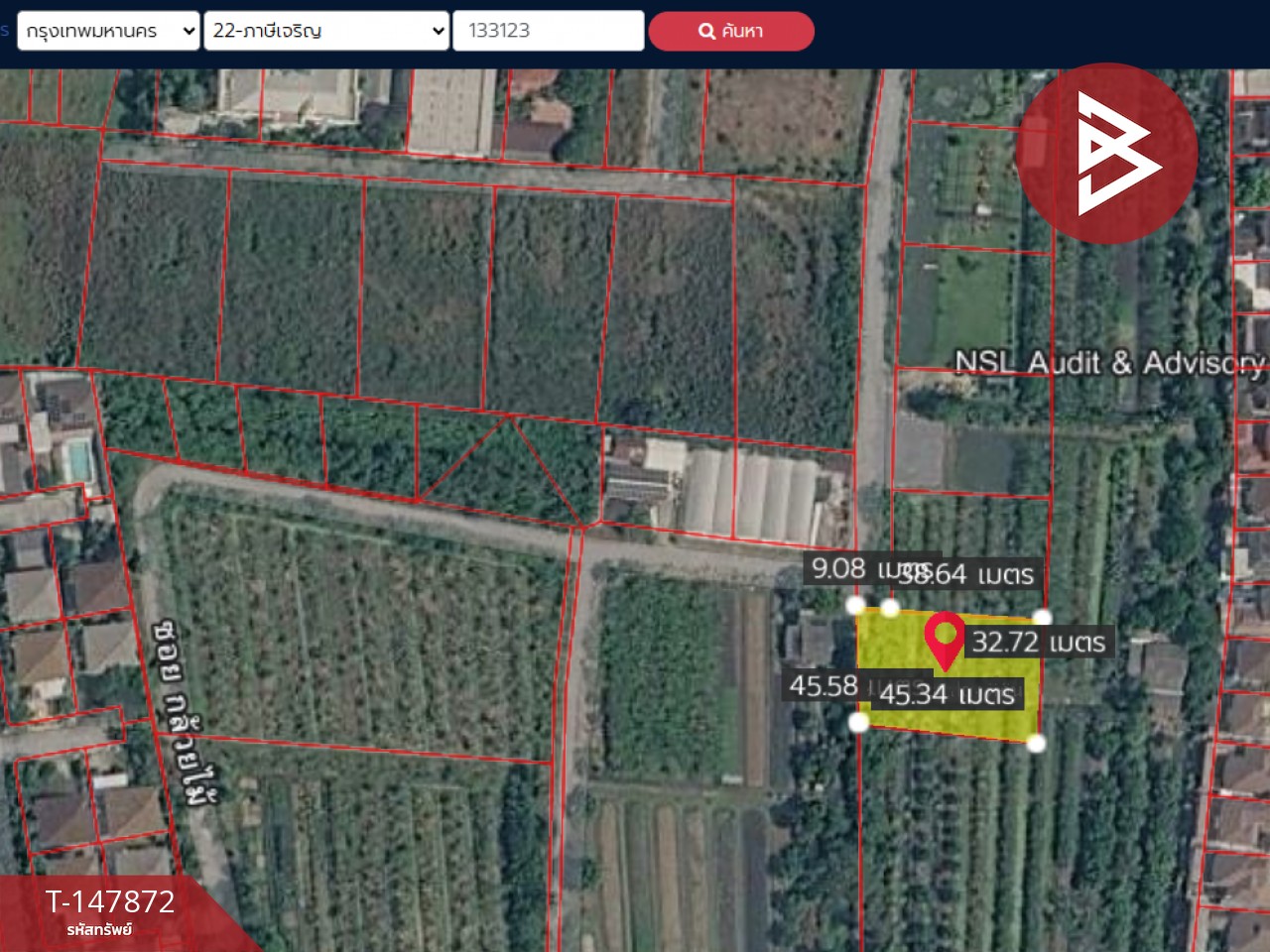 ขายที่ดิน เนื้อที่ 3 งาน 63.5 ตร.วา ภาษีเจริญ กรุงเทพมหานคร